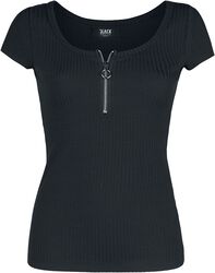 T-Shirt Noir Zippé Au Col, Black Premium by EMP, T-Shirt Manches courtes