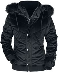 Velvet winter jacket with faux-fur hood, Black Premium by EMP, Veste d'hiver