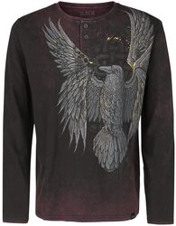 Long-sleeved shirt with raven print, Black Premium by EMP, T-shirt manches longues