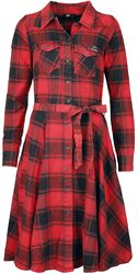 Acid-washed, chequered blouse swing dress, Queen Kerosin, Robe mi-longue