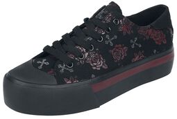 LowCut platform trainers with cross and rose print, Rock Rebel by EMP, Baskets
