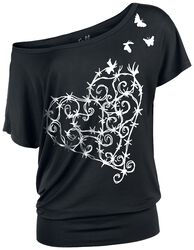 T-Shirt with Playful Barbed Wire Heart, Full Volume by EMP, T-Shirt Manches courtes