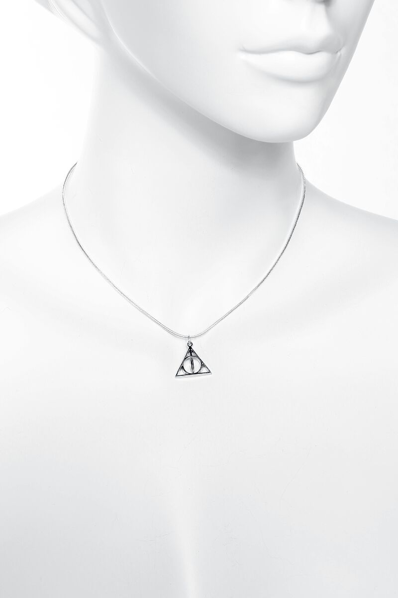 Pendentif Harry Potter Reliques De La Mort - Chaîne Longue 60-65 Cm, Acier, Couleur Argenté/bronze, Occasion