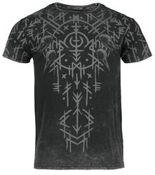 Black Washed T-Shirt With Runes And Skulls, Black Premium by EMP, T-Shirt Manches courtes