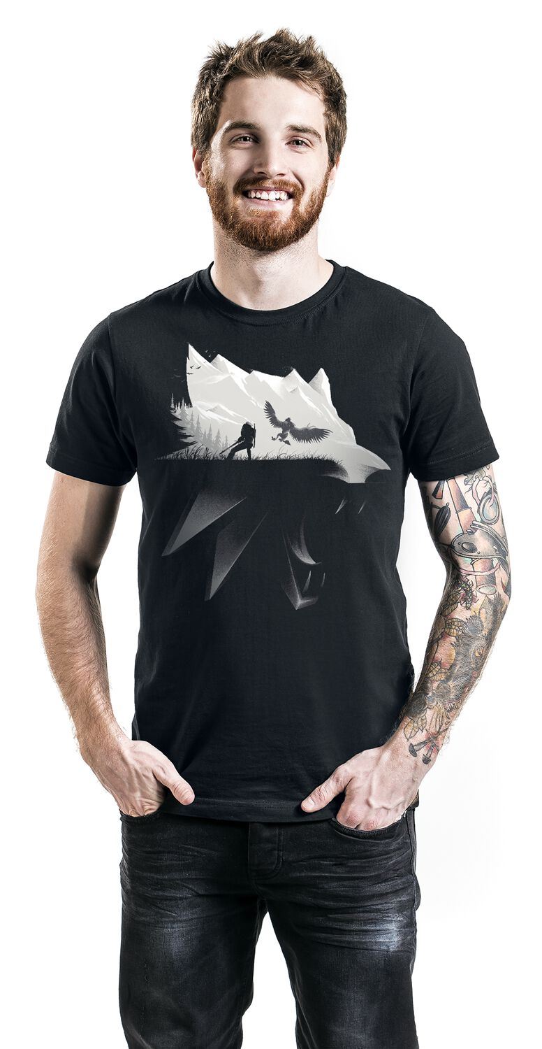 T-Shirt The Witcher Medaillon Du Loup - Noir - Homme Coupe Standard - Cadeau Fan Série Jeux Vidéo