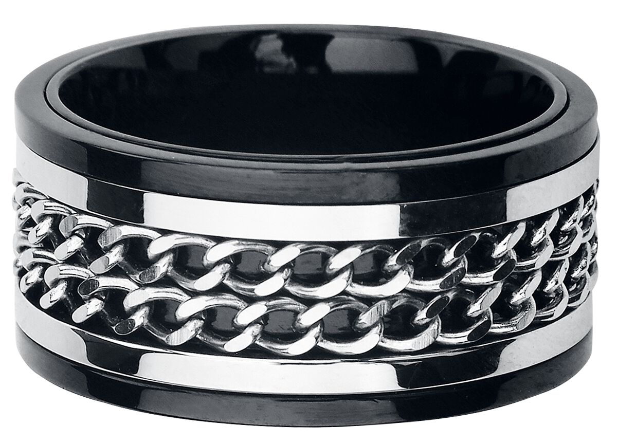 Bague Argent 925 Double Chaîne Avec Onyx - Taille 54, 21,38g, Occasion