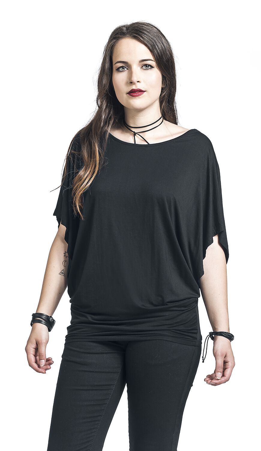 Haut Femme Dentelle Marron Manches Chauve-souris - Taille L, Style Glamour Années 2000