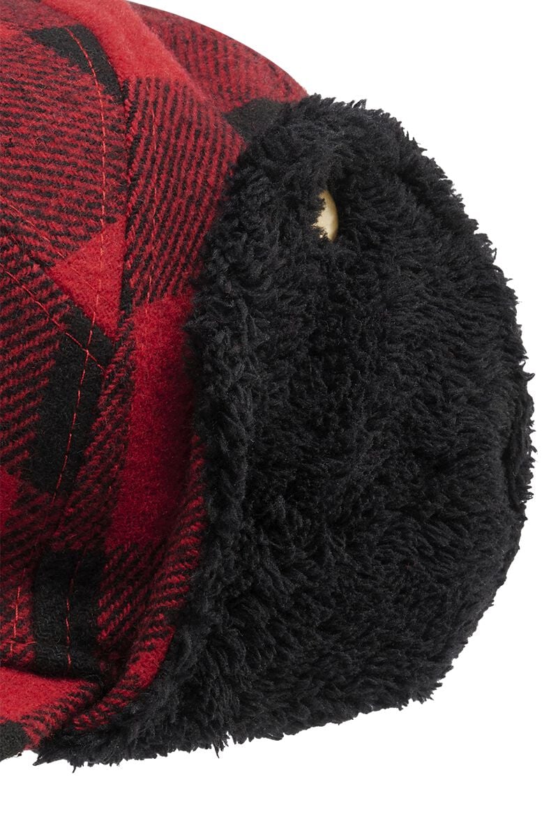Brandit Casquette Bûcheron Hiver – Bonnet Fourré à Visière, Look Canadien Unisexe Noir/Rouge