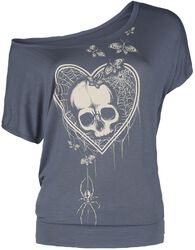 T-shirt toile d'araignée cœur et imprimé crâne, Full Volume by EMP, T-Shirt Manches courtes