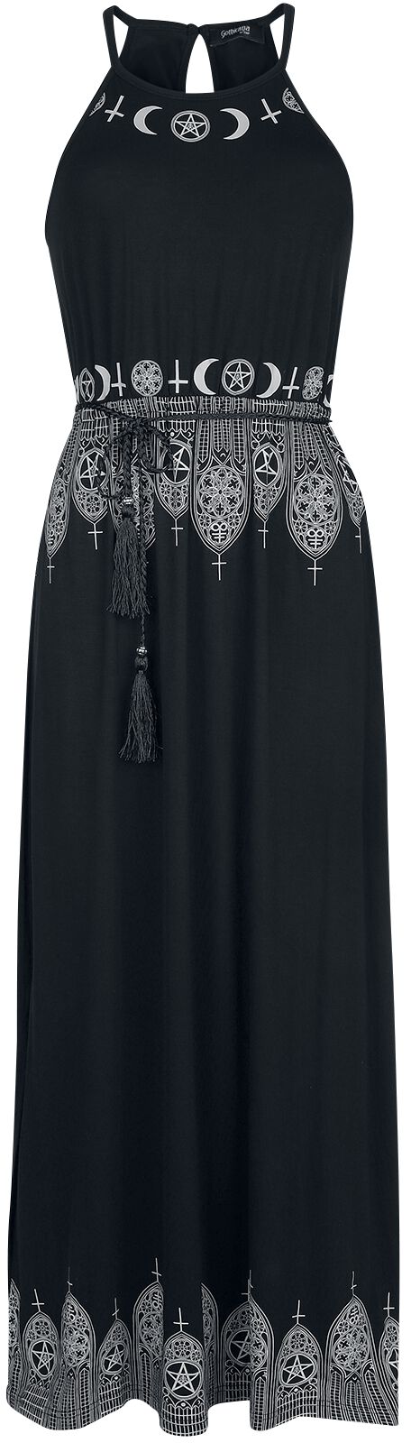 Robe Longue Noire Avec Imprimé Ceinture Fine Gothicana by EMP