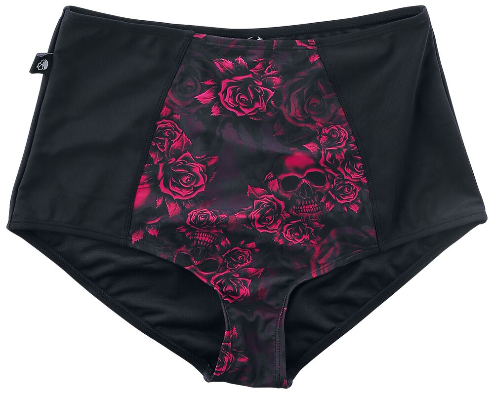 Bas De Bikini Taille Haute Noir Avec Crâne & Roses