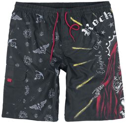 Swim Shorts With Old School Print, Rock Rebel by EMP, Short de bain