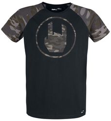 T-Shirt Noir  Imprimé Rockhand Camouflage, Collection EMP Stage, T-Shirt Manches courtes