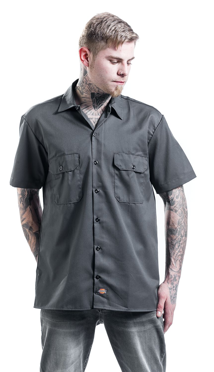 Chemise À Manches Courtes Boutonnée Hauts Chemisier Col Montant