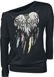 Long-sleeved shirt with feather print, Full Volume by EMP, T-shirt manches longues