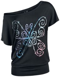 T-shirt avec fils barbelés coloré et papillons, Full Volume by EMP, T-Shirt Manches courtes