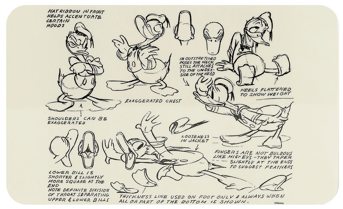 Croquis Donald Duck Mickey Minnie Mouse Planche Petit Dejeuner Emp