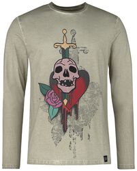 Long-sleeved shirt with skull patch, RED by EMP, T-shirt manches longues