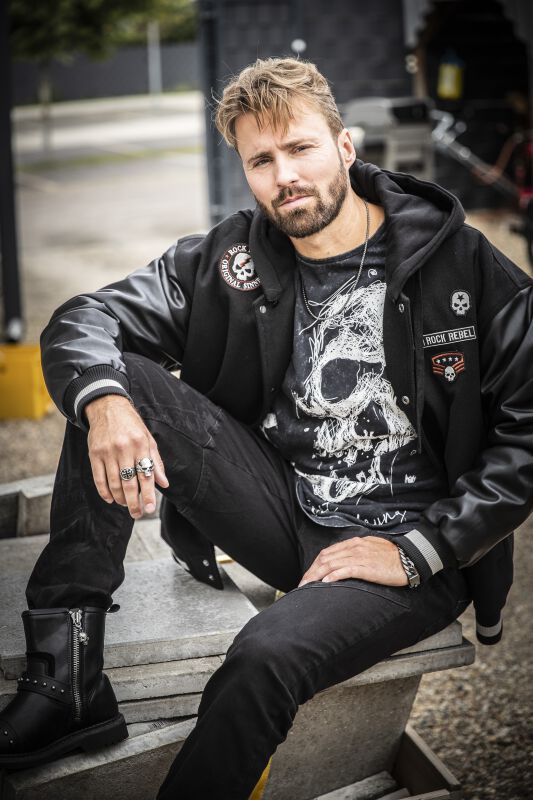 Cuir Noir Blouson Teddy Homme Manche Cuir Veste Teddy Avec Détails