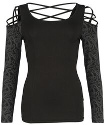 Long-sleeved top with cold-shoulder detail, Black Premium by EMP, T-shirt manches longues