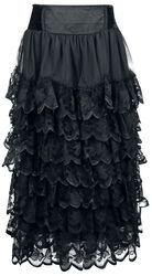 Flounce Skirt With Velvet Details, Gothicana by EMP, Jupe longue