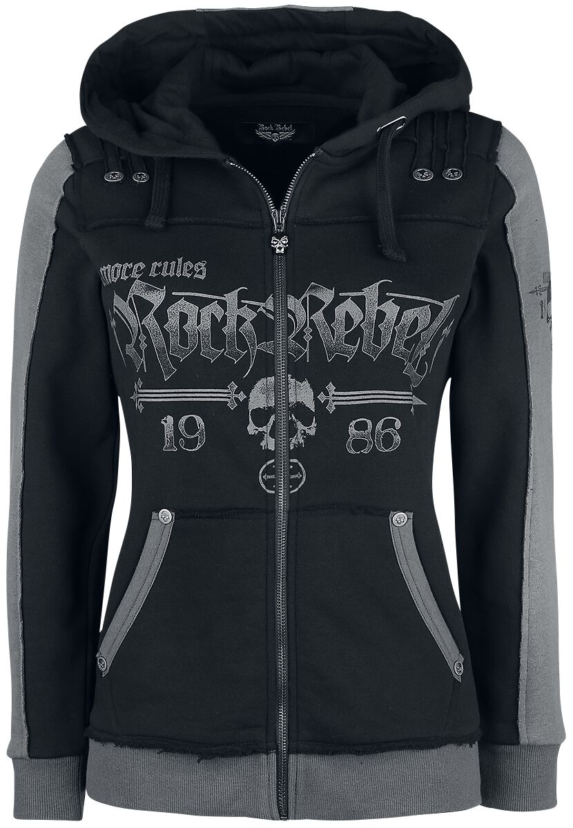 Veste Sweat Rock Rebel By EMP - Coupe Regular Rouge/noire Avec Zip Et Imprimés Rock