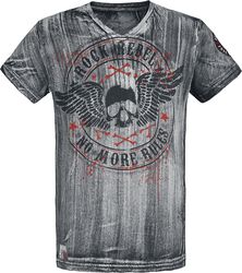 T-Shirt Gris Col En V & Imprimé, Rock Rebel by EMP, T-Shirt Manches courtes