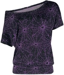 Asymmetric t-shirt with spider-web print, Full Volume by EMP, T-Shirt Manches courtes