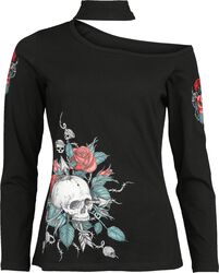 Haut Manches Longues Imprimé Crâne & Roses, Rock Rebel by EMP, T-shirt manches longues
