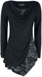Haut Manches Longues Noir Avec Col Cascade & Imprimé, Black Premium by EMP, T-shirt manches longues