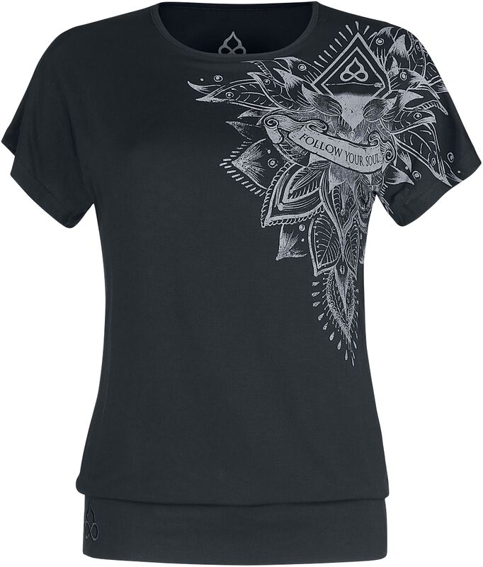 Sport & Yoga - T-Shirt Noir Décontracté & Imprimé Détaillé