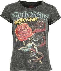 T-shirt avec Imprimé Rose é Serpent Rétro, Rock Rebel by EMP, T-Shirt Manches courtes
