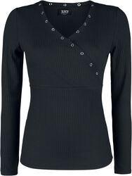 Haut Manches Longues Noir Avec Œillets & Col En V, Black Premium by EMP, T-shirt manches longues